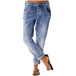 Flamingals 90's Trend Straight Leg Casual Midrise Jeans Button Fly Stitch Detail